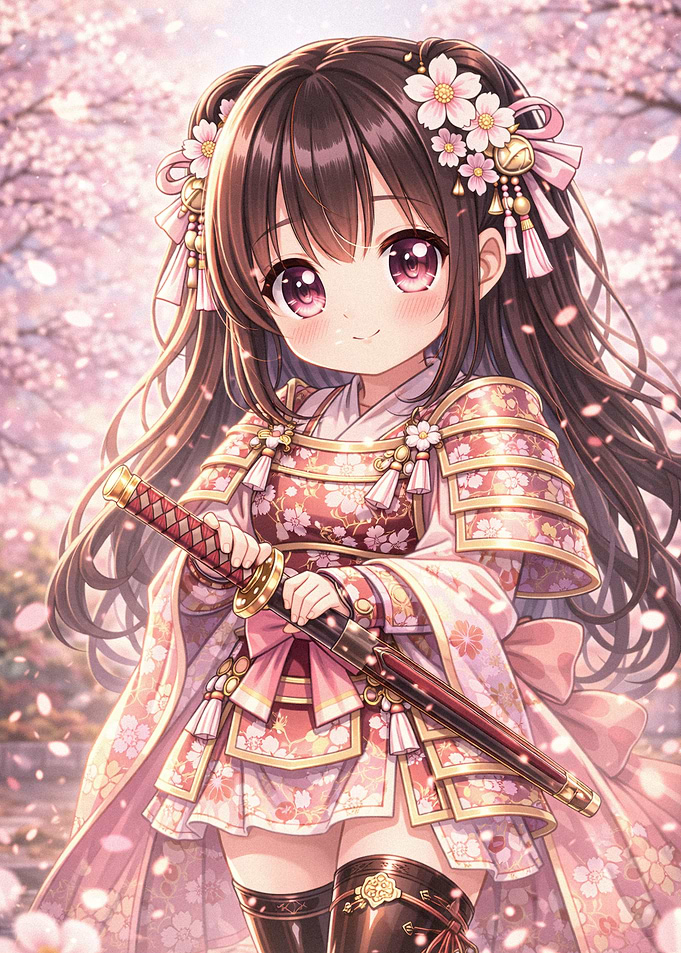 Cute Anime Girl Samurai in Sakura