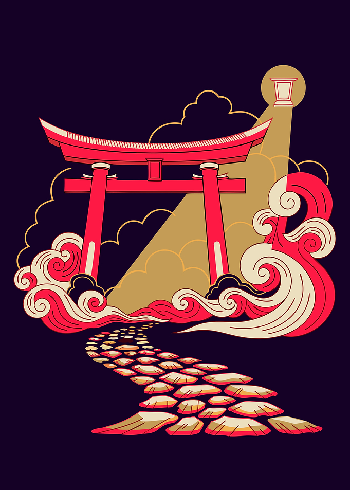 Japanese Torii Gate Ukiyo-e Metal Poster, No Text