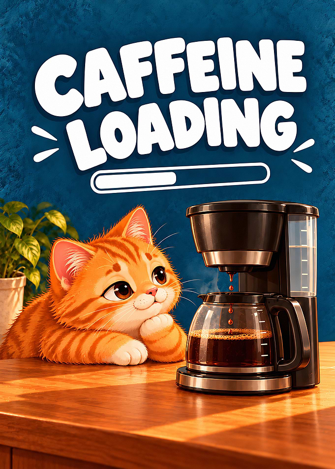 Cute Cat Waiting for Coffee