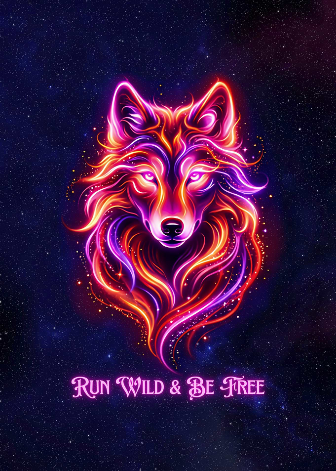 Neon Fire Wolf Galaxy Poster