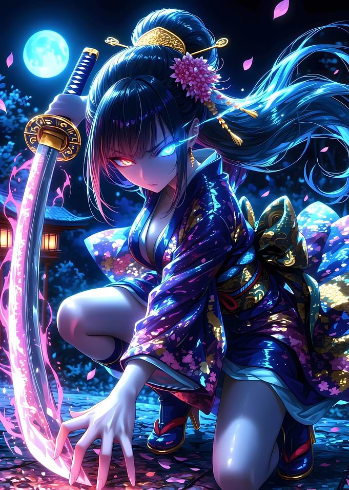 Anime Samurai Girl with Glowing Katana