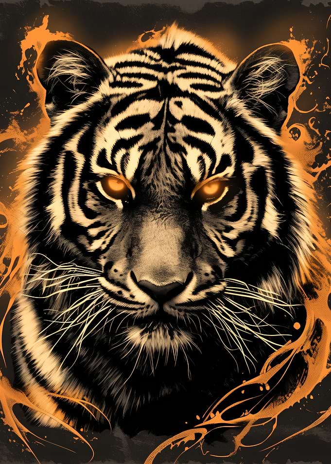 Glowing Orange Tiger Portrait