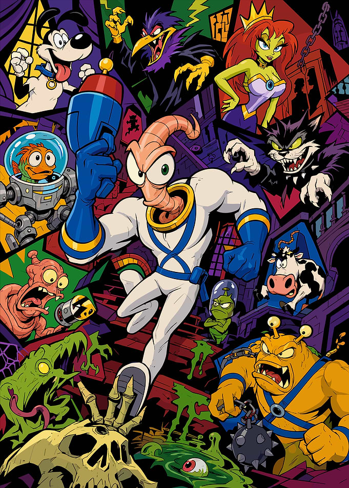 Earthworm Jim Character Collage Poster