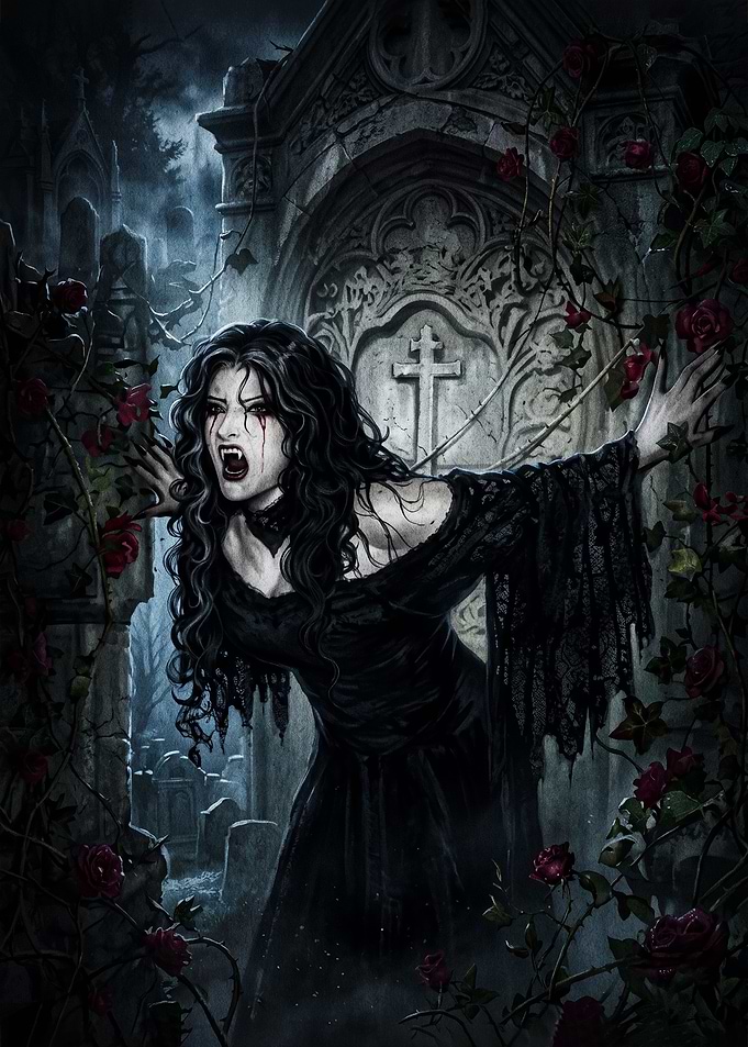 Gothic Vampire Woman in Graveyard