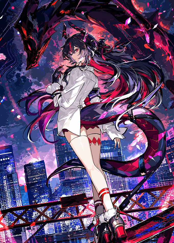 Anime Girl with Dragon Silhouette
