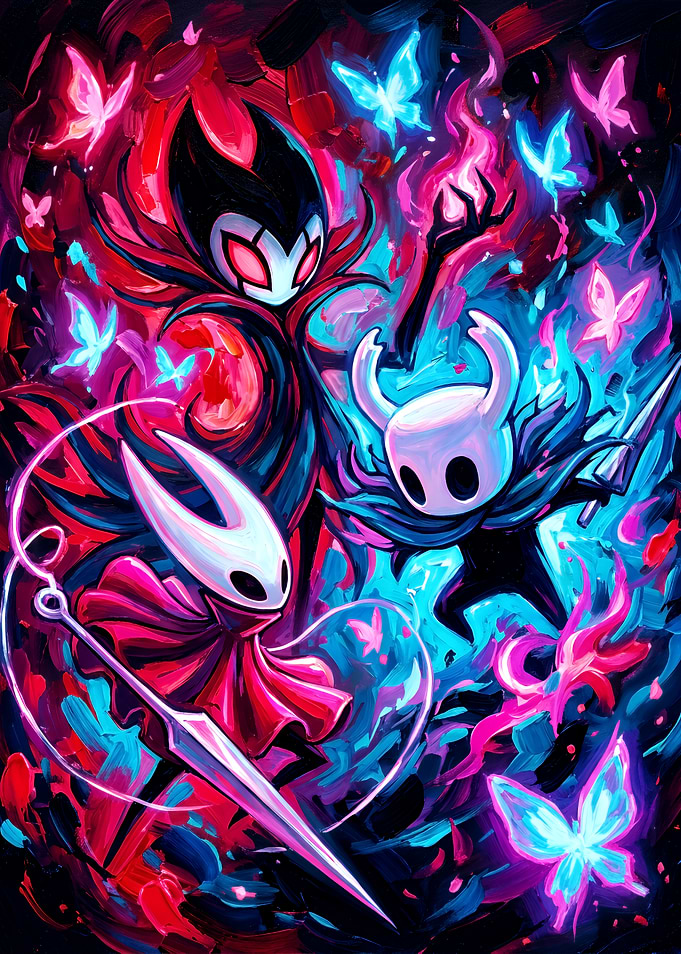 Hollow Knight Characters Vibrant Oil Painting