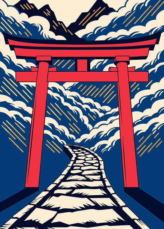 Japanese Torii Gate Ukiyo-e Metal Poster, No Text