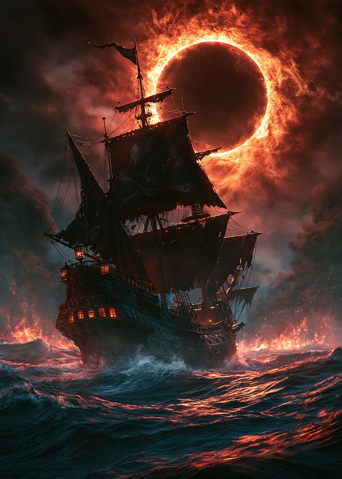 Ghost Ship Under Fiery Eclipse