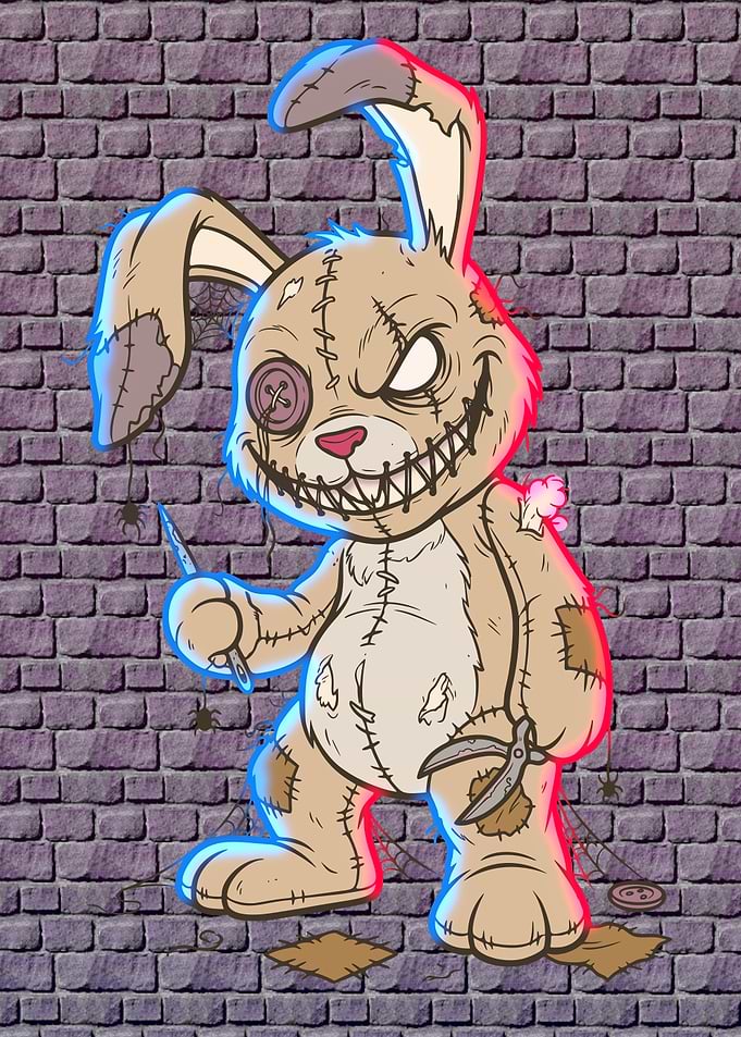 Creepy Stitched Voodoo Rabbit Illustration