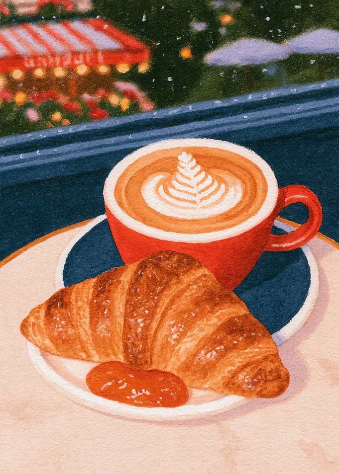 Cozy Morning Coffee and Croissant