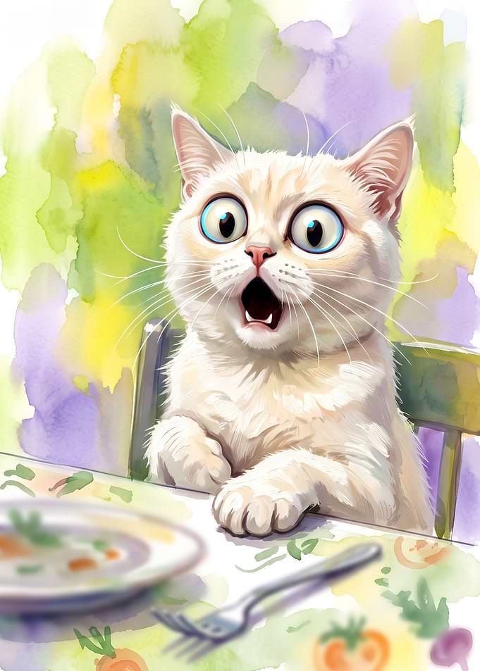 Funny Surprised Cat Watercolor Art