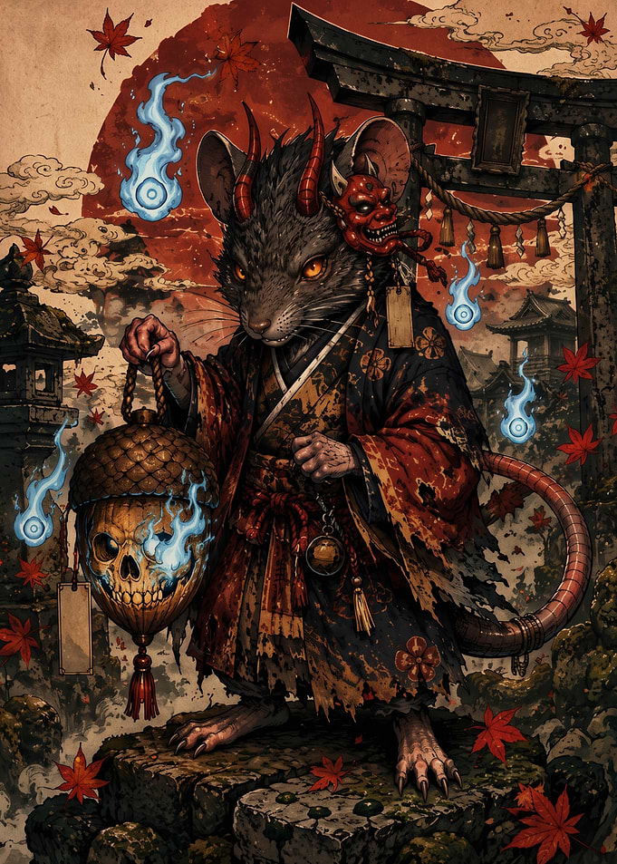 Demon Rat Samurai with Skull Lantern