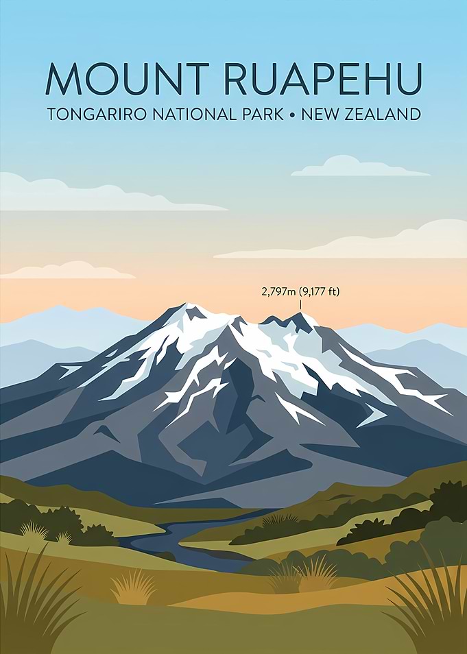 Mount Ruapehu Travel Poster