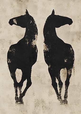 Dual Textured Black Horses Mirror