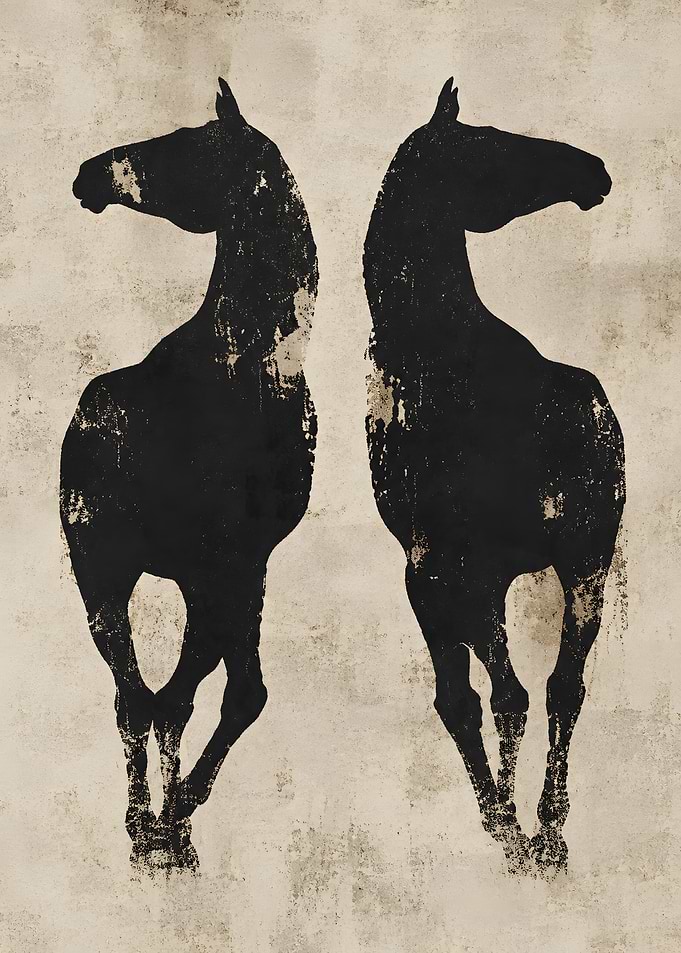 Dual Textured Black Horses Mirror