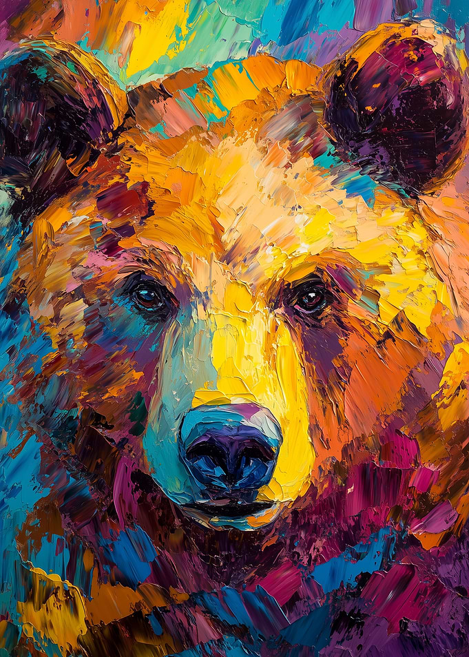 Colorful Bear Portrait Abstract Impasto