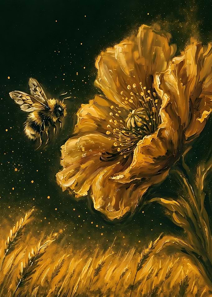 Golden Bee and Poppy Painting