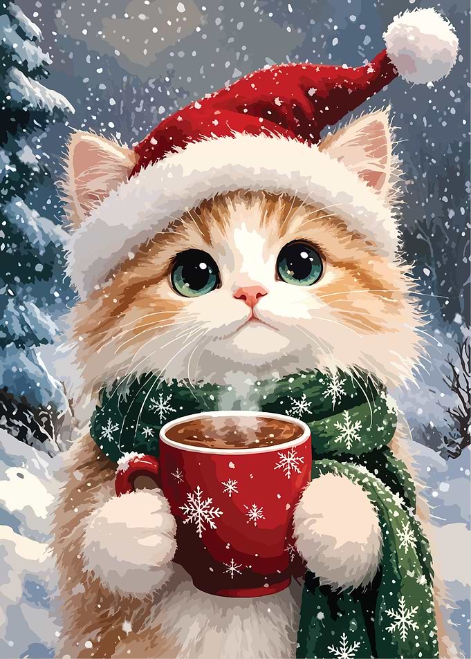 Cute Kitten with Hot Cocoa