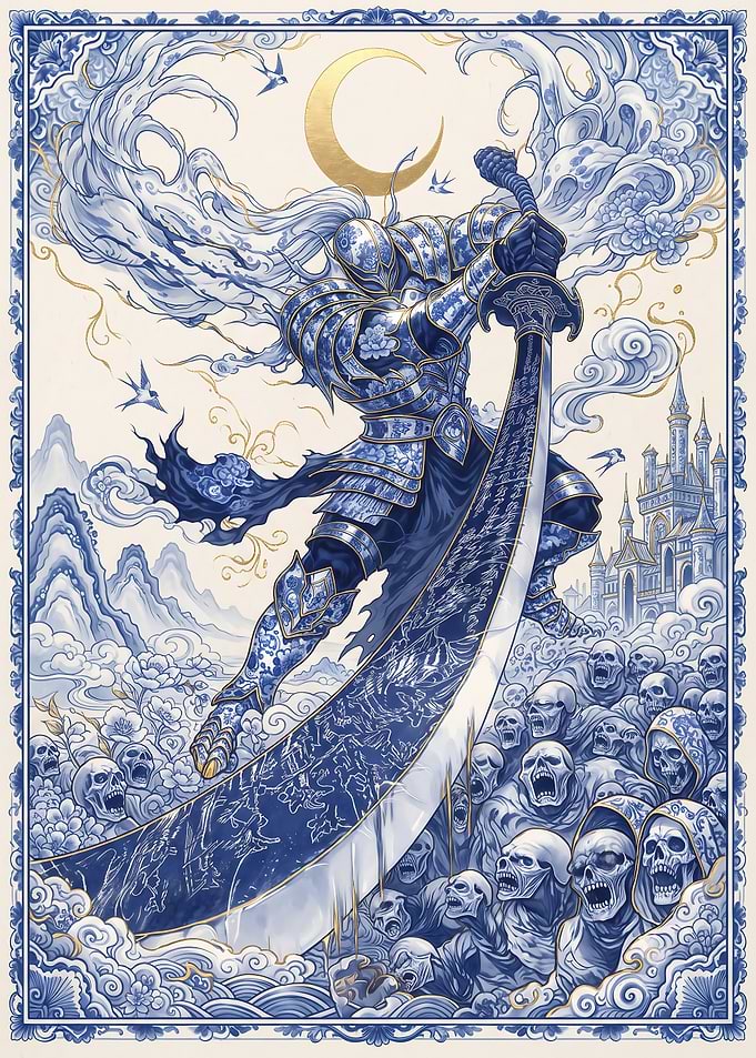 Porcelain Style Knight Fighting Undead
