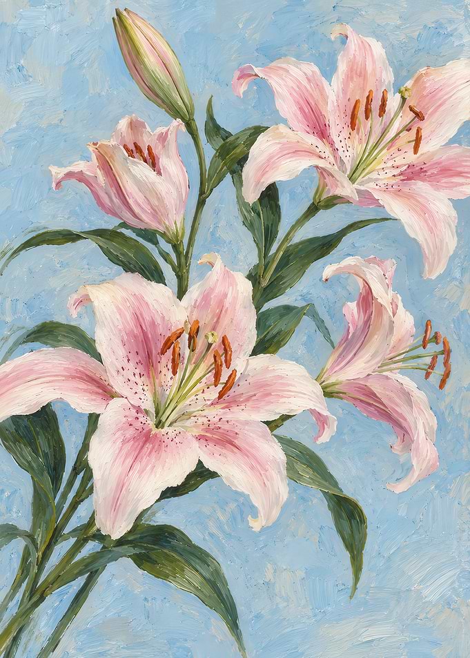 Oil Painting of Pink Lilies