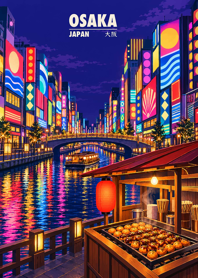 Osaka Dotonbori Neon Canal and Takoyaki