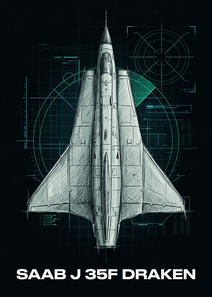 SAAB J 35F Draken Blueprint Art