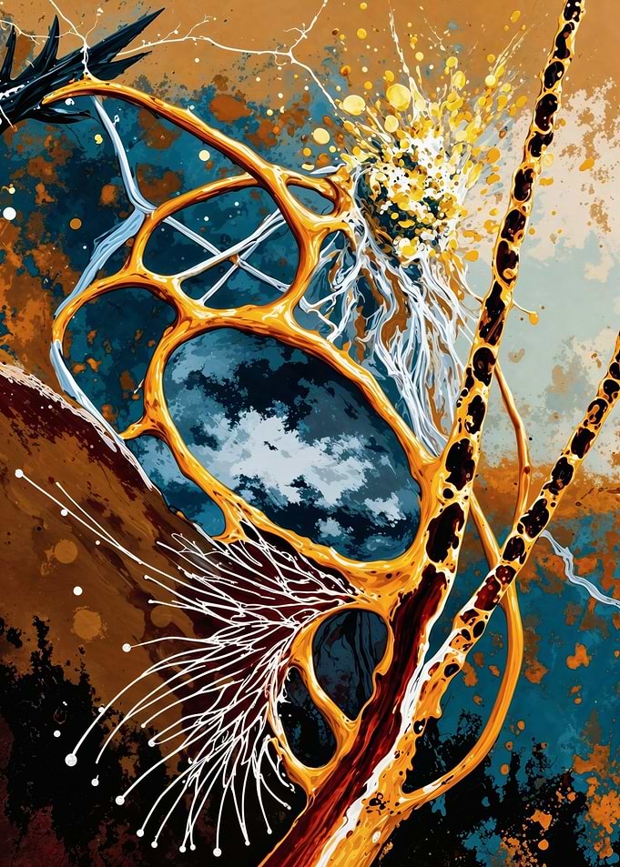 Abstract Gold & Blue – Organic Fluid Art – Abstract Porcelain #65