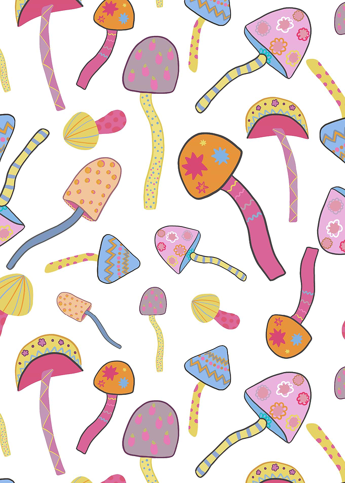 Whimsical Colorful Mushroom Pattern Illustration