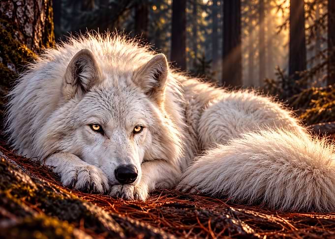 Majestic White Wolf in Forest