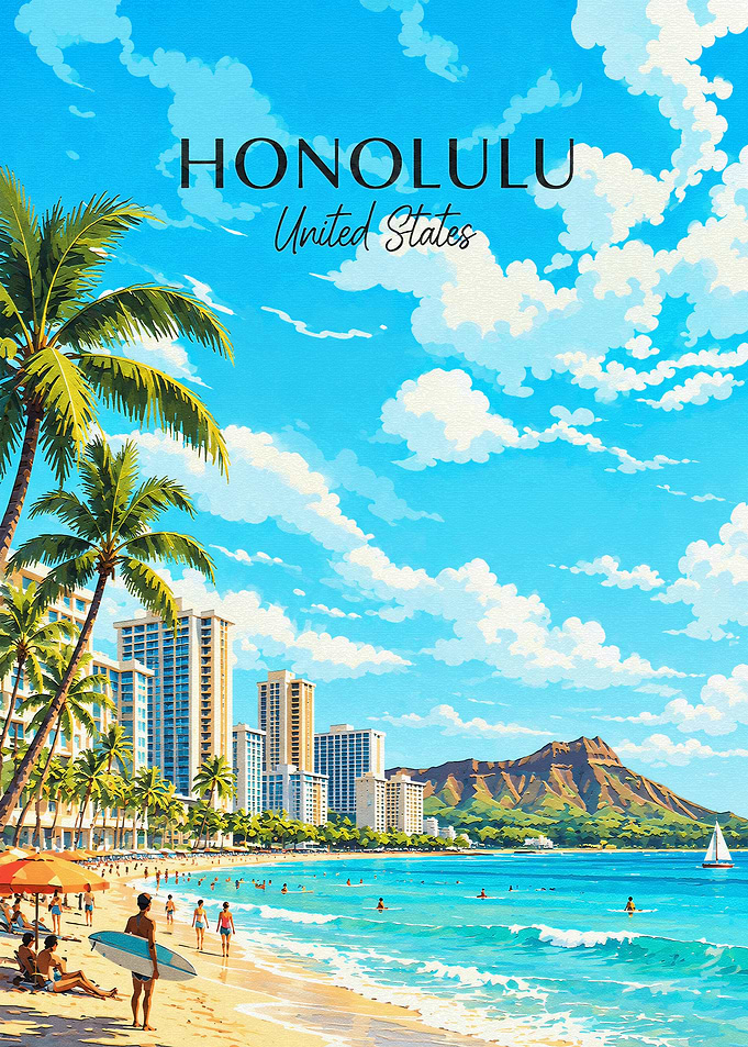 Honolulu Hawaii Travel Poster