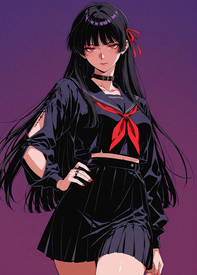 Anime Girl in Black Sailor Uniform