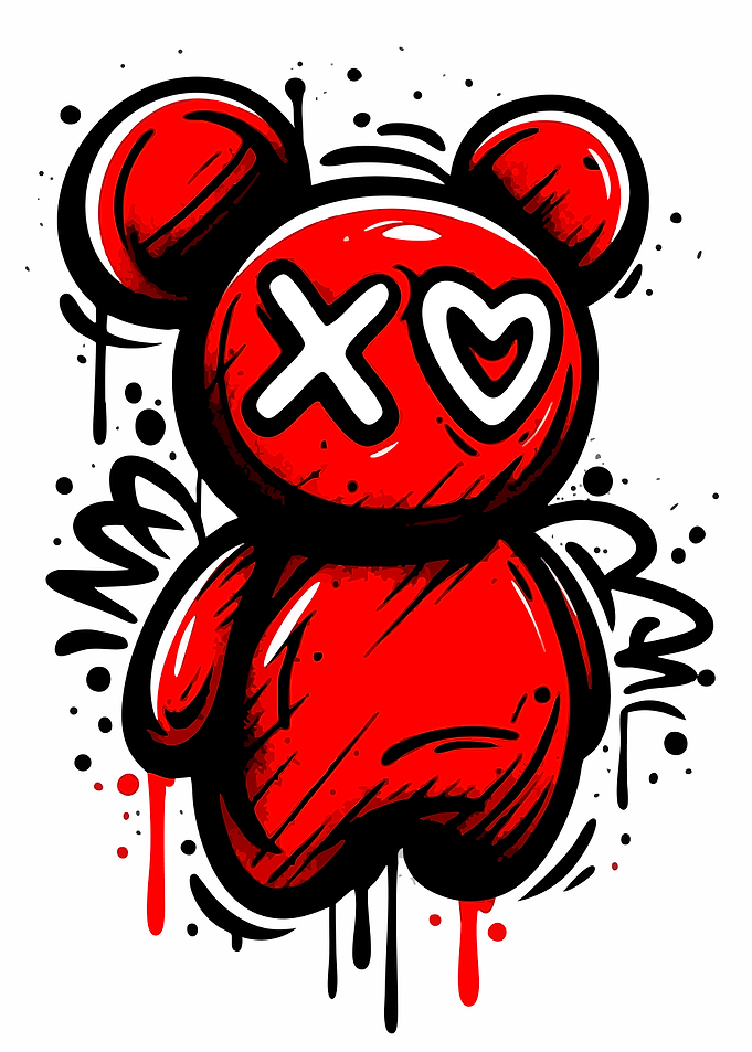 Red Graffiti Style Bear Character