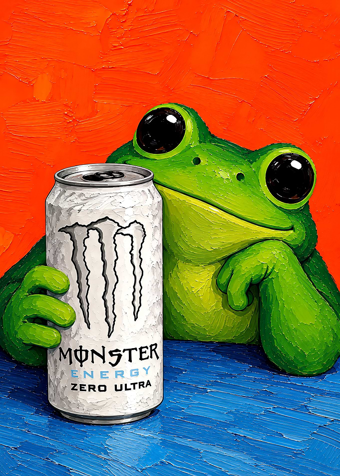Frog Holding Monster Energy Drink
