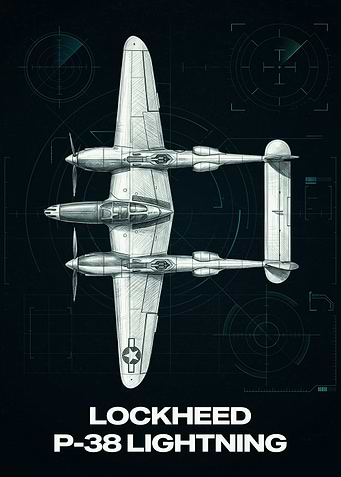 Lockheed P-38 Lightning Blueprint Poster