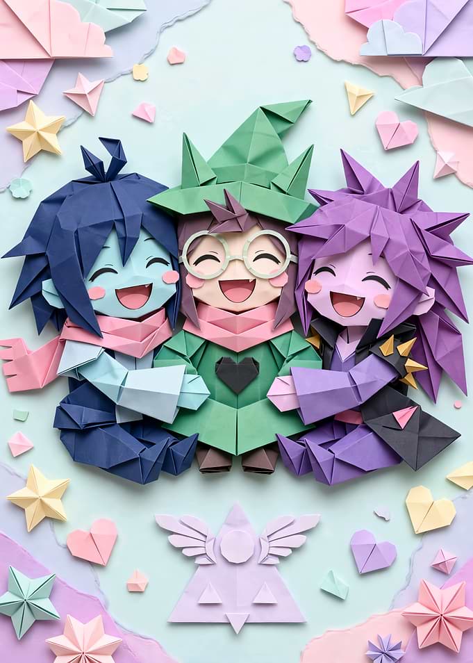 Origami Deltarune Characters Hugging