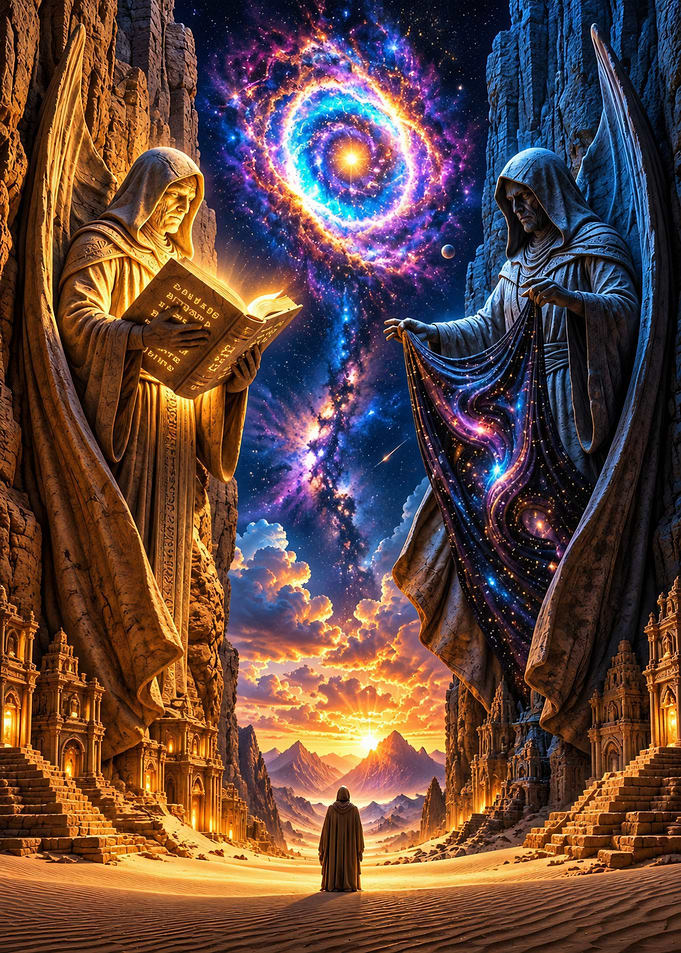 Celestial Guardians Over Desert Temple