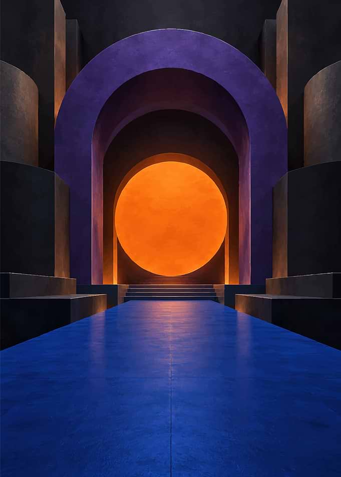 Abstract Archway with Glowing Sun