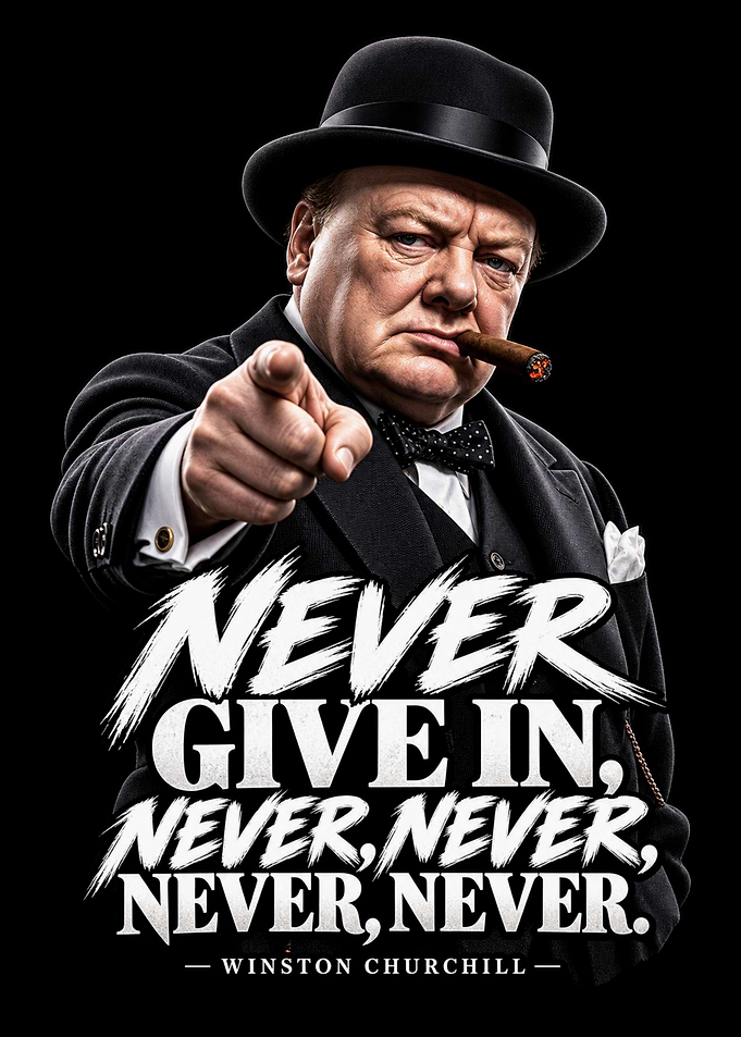 Winston Churchill Never Give In Poster