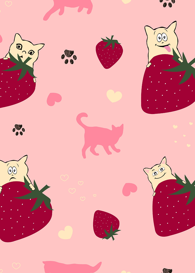 Cute Cat and Strawberry Pattern