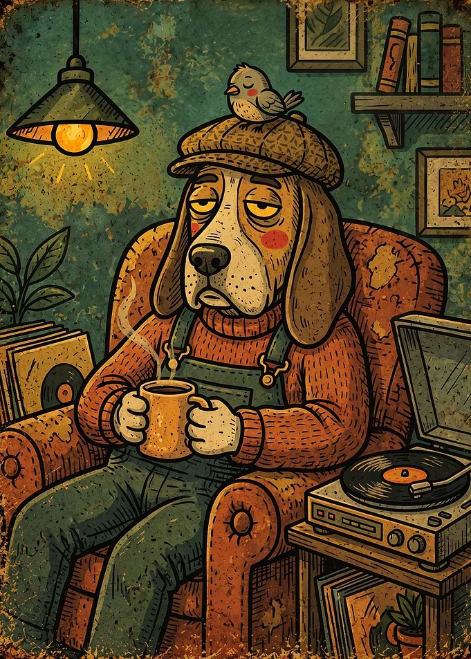 Cozy Beagle Relaxing with Coffee