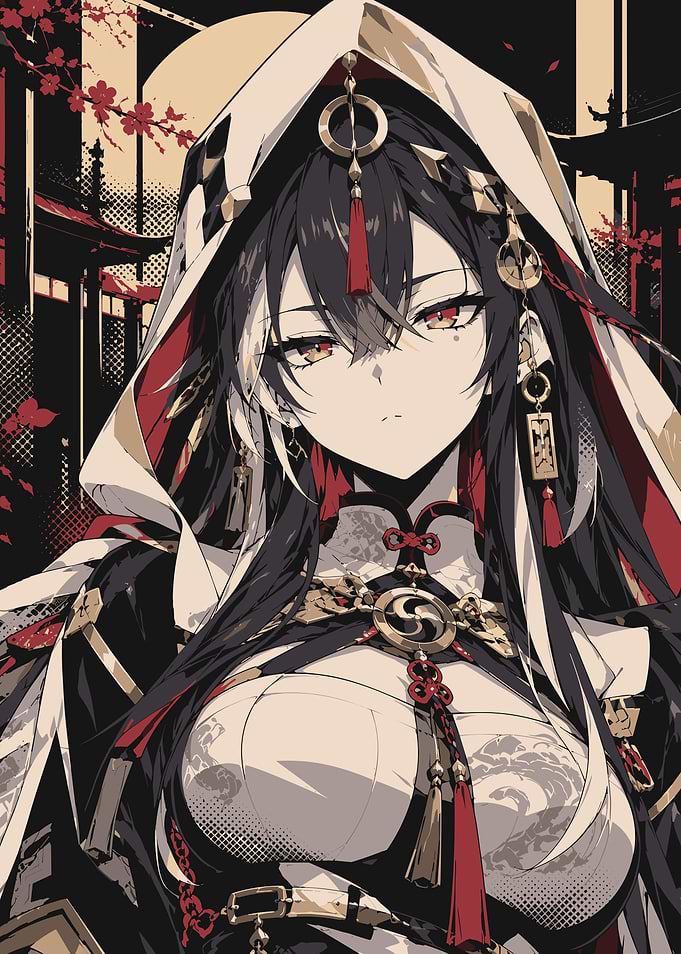 Elegant Anime Girl in Traditional Attire