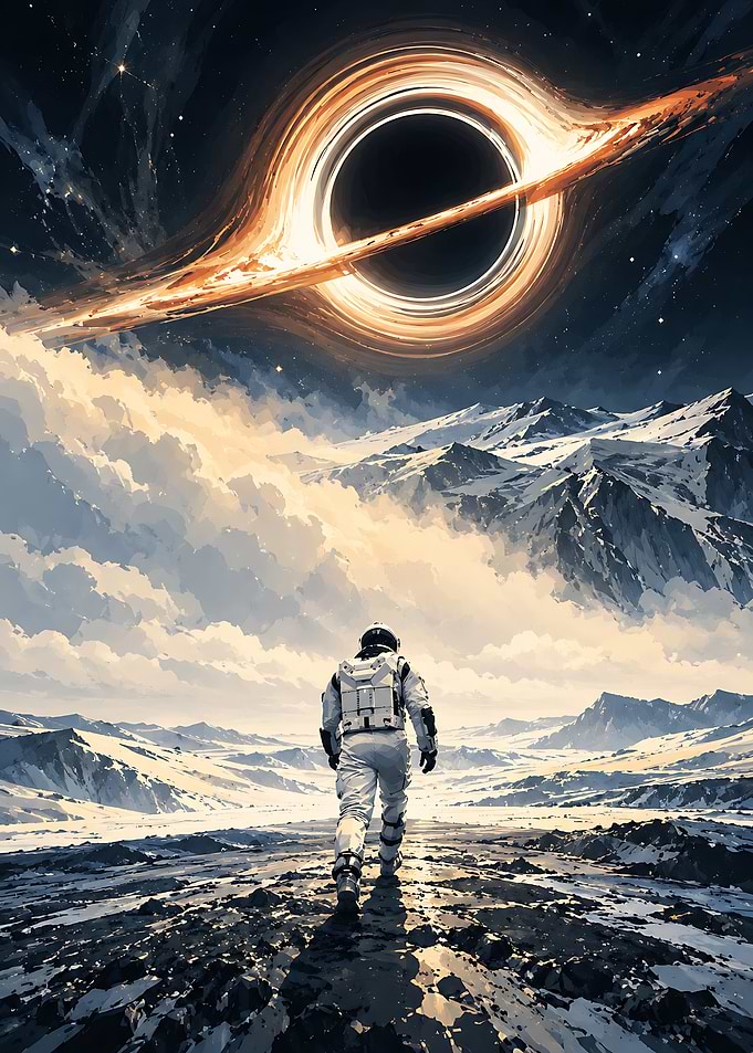 Astronaut Walking Toward a Black Hole