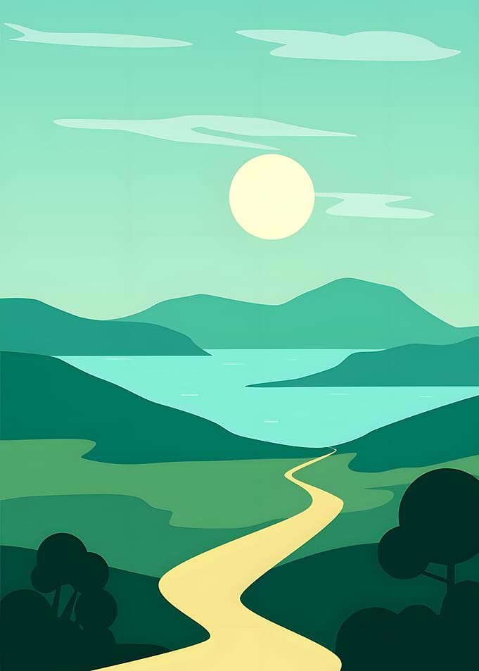Minimalist Green Landscape with Winding Path