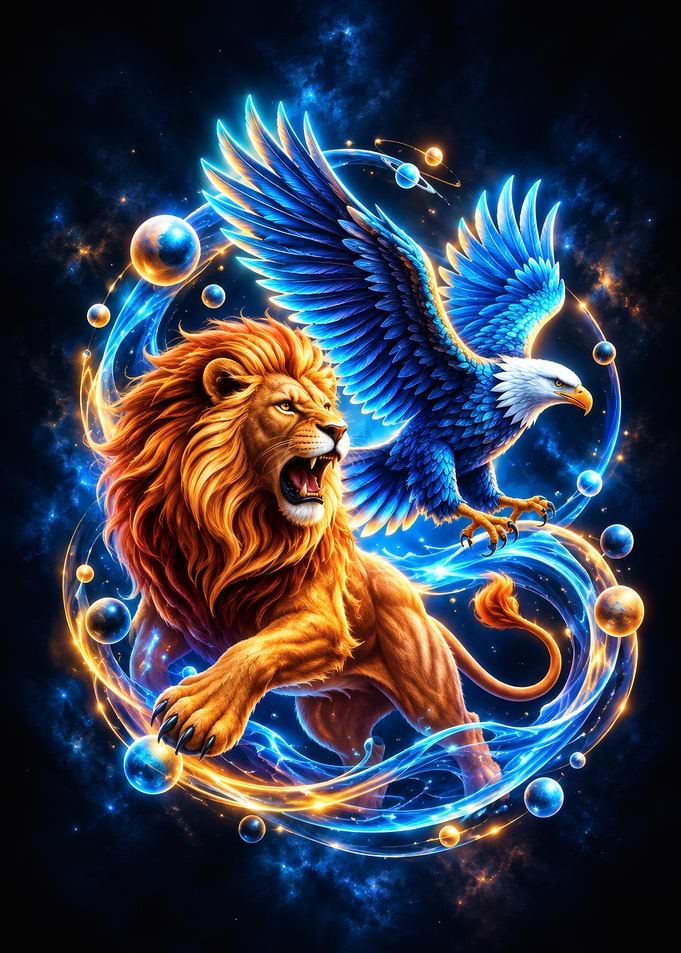 Celestial Lion and Eagle Cosmic Art