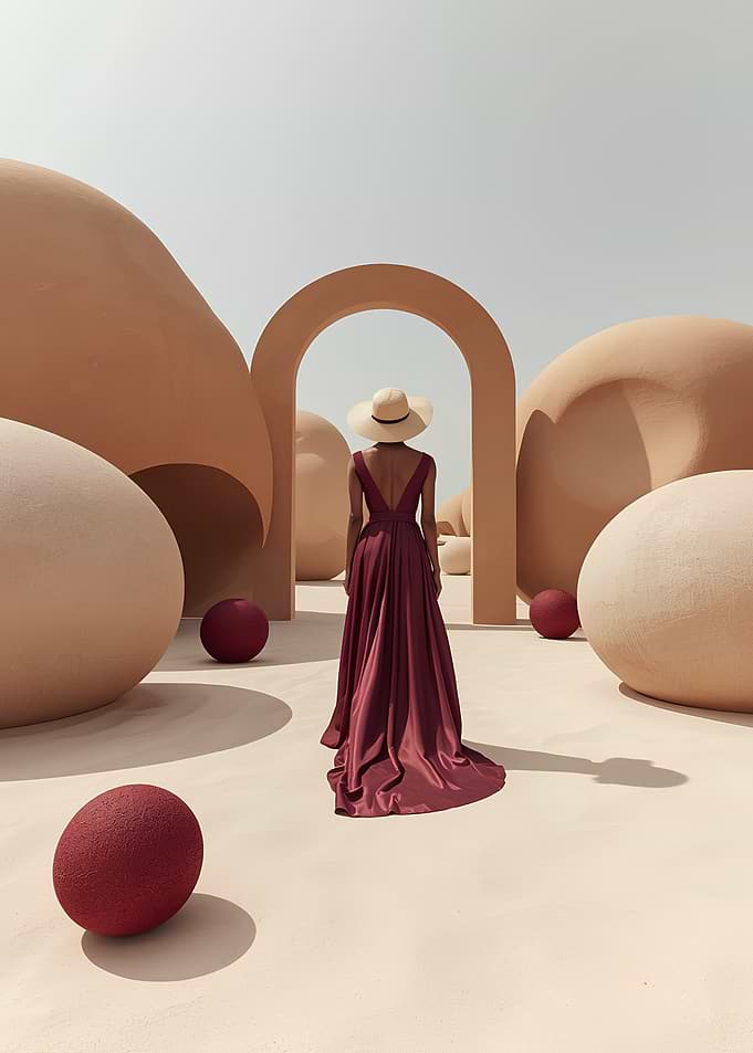 Before the Light Returns – Minimalist Surrealist Woman in Red Art