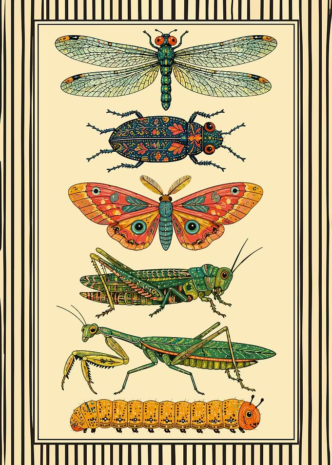 Vintage Style Insect Collection Illustration