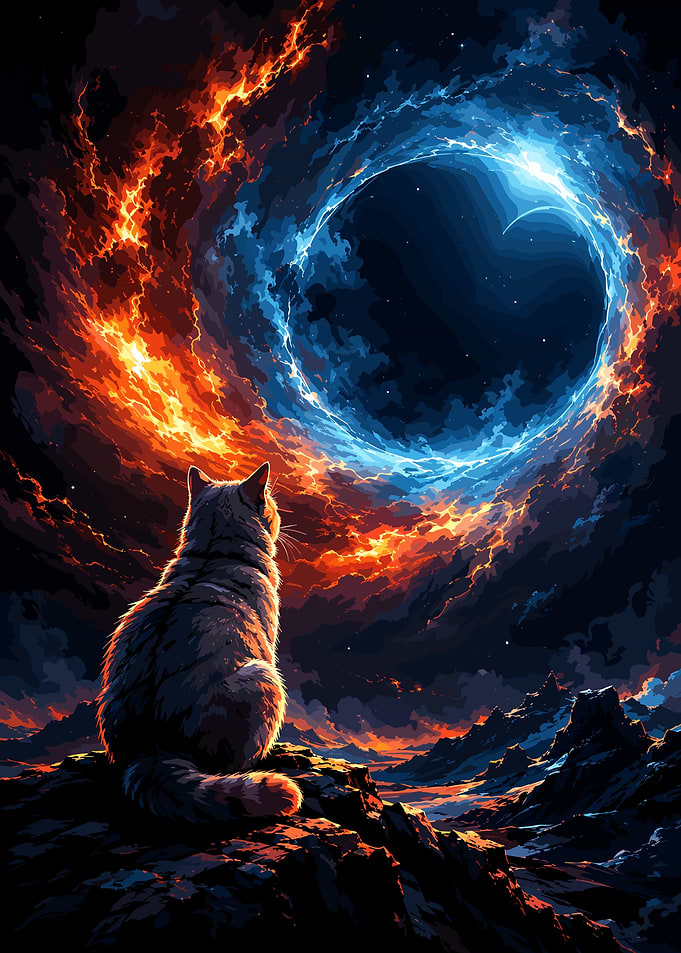 Cat Watching Cosmic Portal