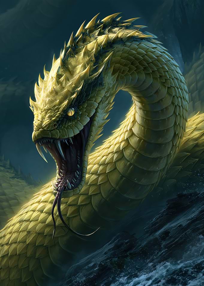 Fierce Golden Serpent Fantasy Creature