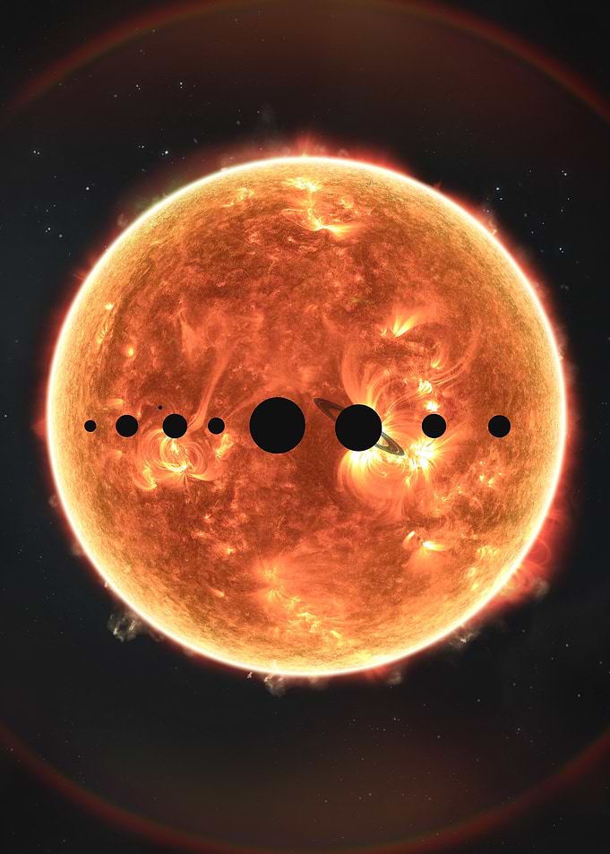 Solar System Planets Silhouetted Against Sun
