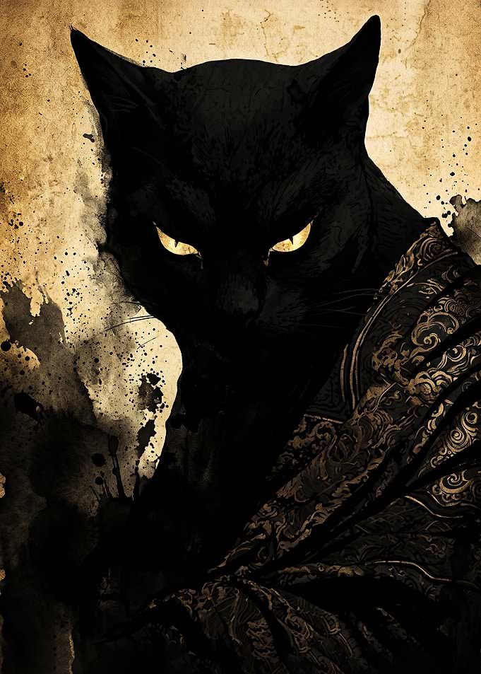Mystical Black Cat in Ornate Robe